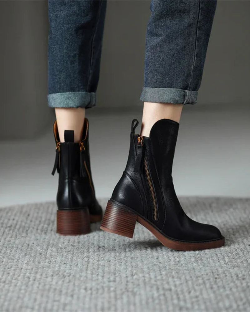 Classic elegant heeled leather ankle boots for women | Valorine -3