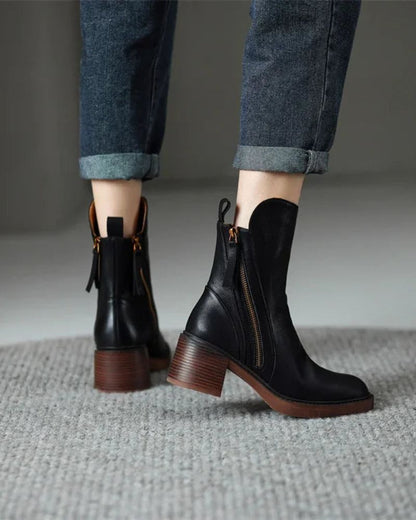 Classic elegant heeled leather ankle boots for women | Valorine -3