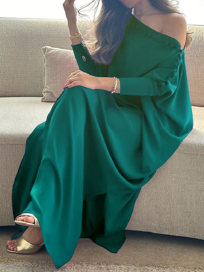 H-line loose buttoned solid-colour maxi dress for women - 5