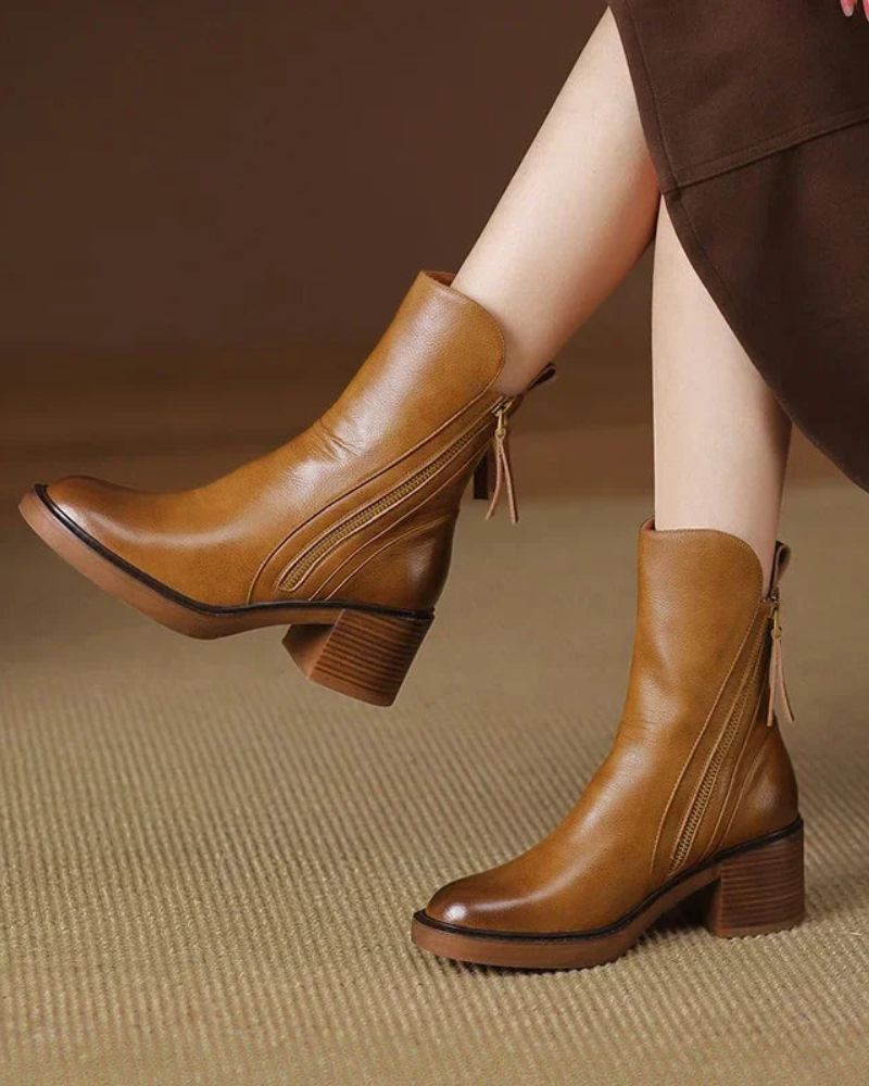 Classic elegant heeled leather ankle boots for women | Valorine -13