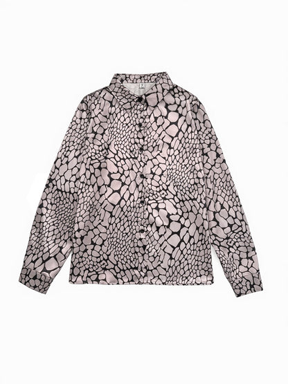 Long-sleeve contrast snakeskin print lapel blouse for women - 4