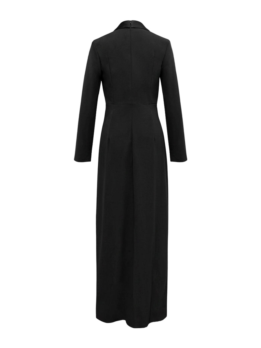 Long-sleeve skinny deep V-neck solid maxi dress for women - 7