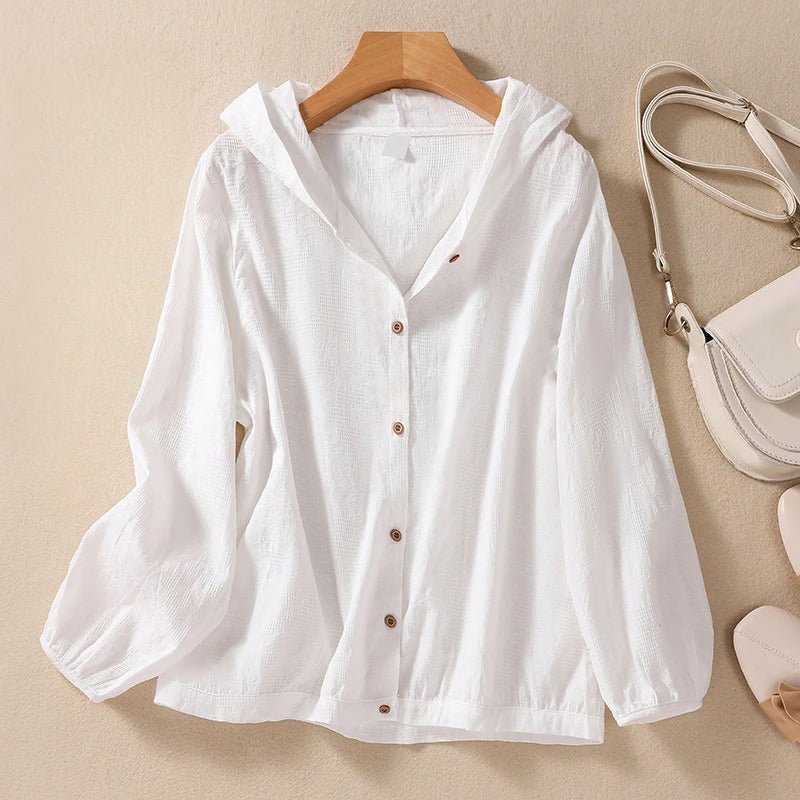 Lightweight Button Front Hooded Top Stylish For Women | Sorella