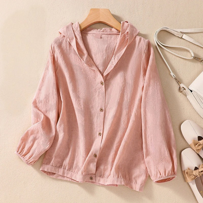 Lightweight Button Front Hooded Top Stylish For Women | Sorella