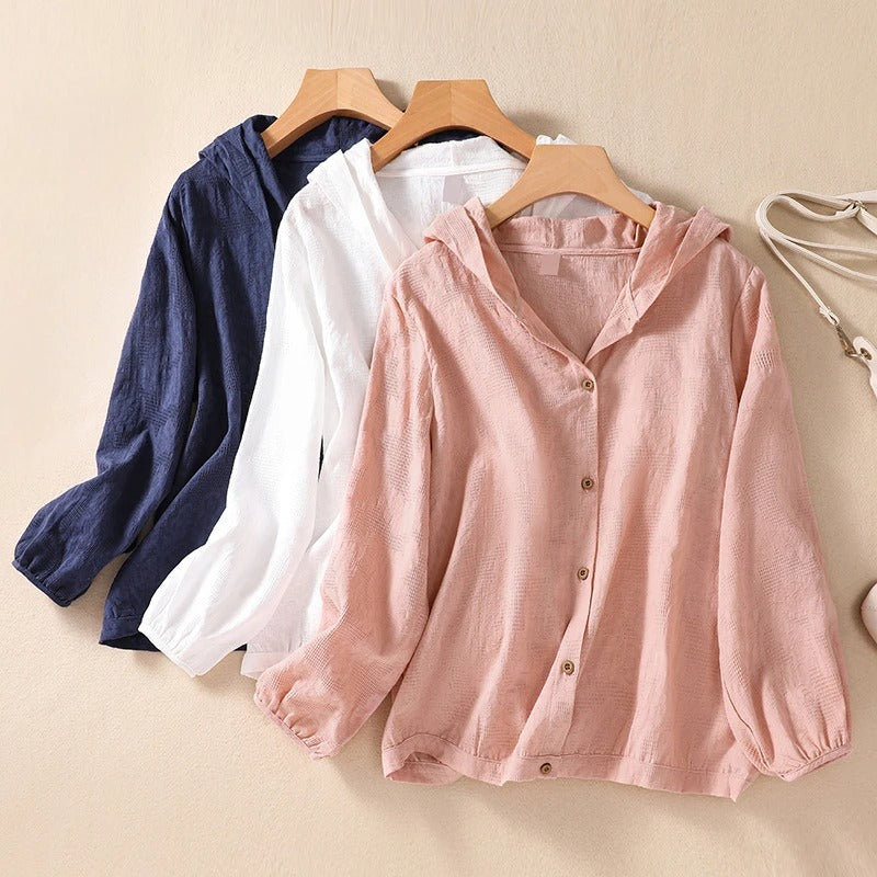 Lightweight Button Front Hooded Top Stylish For Women | Sorella