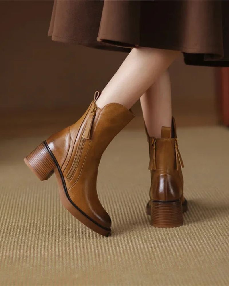 Classic elegant heeled leather ankle boots for women | Valorine -14