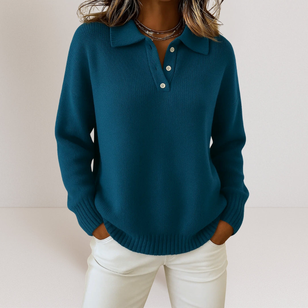 Collared Button Neck Sweater Cozy for Women | Celestine
