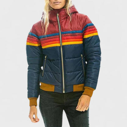 Striped Hooded Puffer Jacket Stylish For Women | Elara