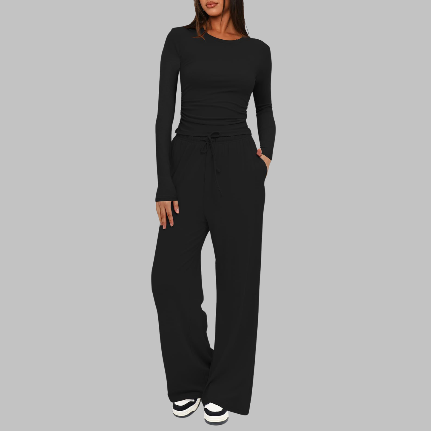 Casual Long Sleeve Top And Wide Leg Trousers Set Stylish For Women | Virella
