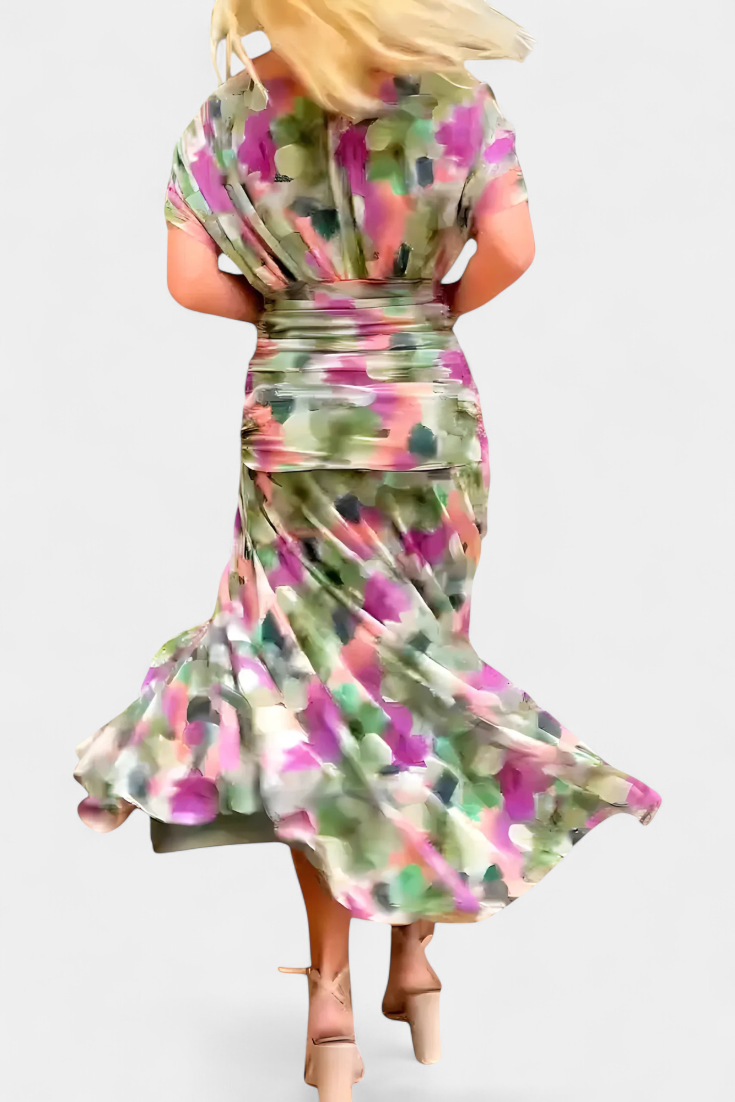 Long floral V-neck everyday casual dress for women | Vivian -23