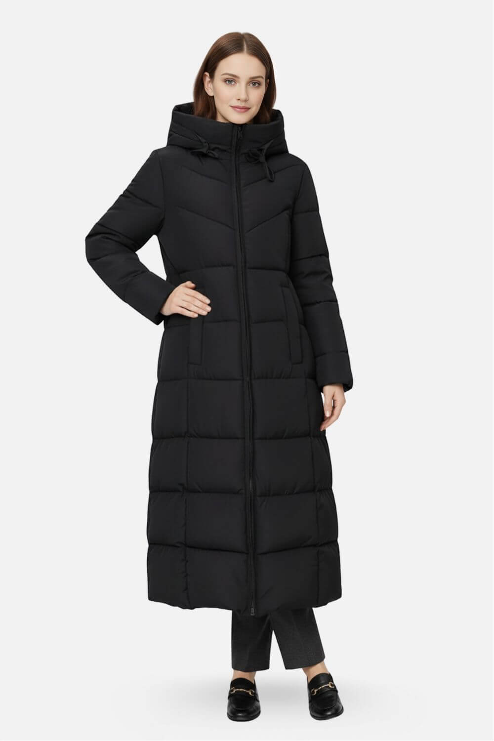 Long Hooded Quilted Puffer Coat Stylish For Women | Evelira