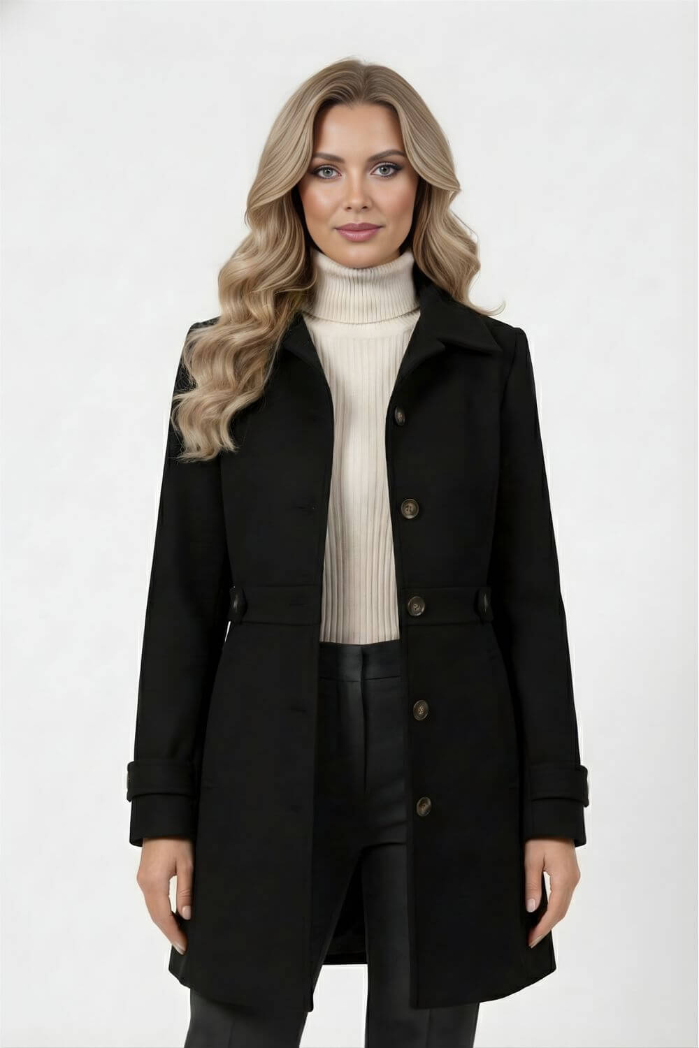 Elegant belted coat with button front for women | Caurelle