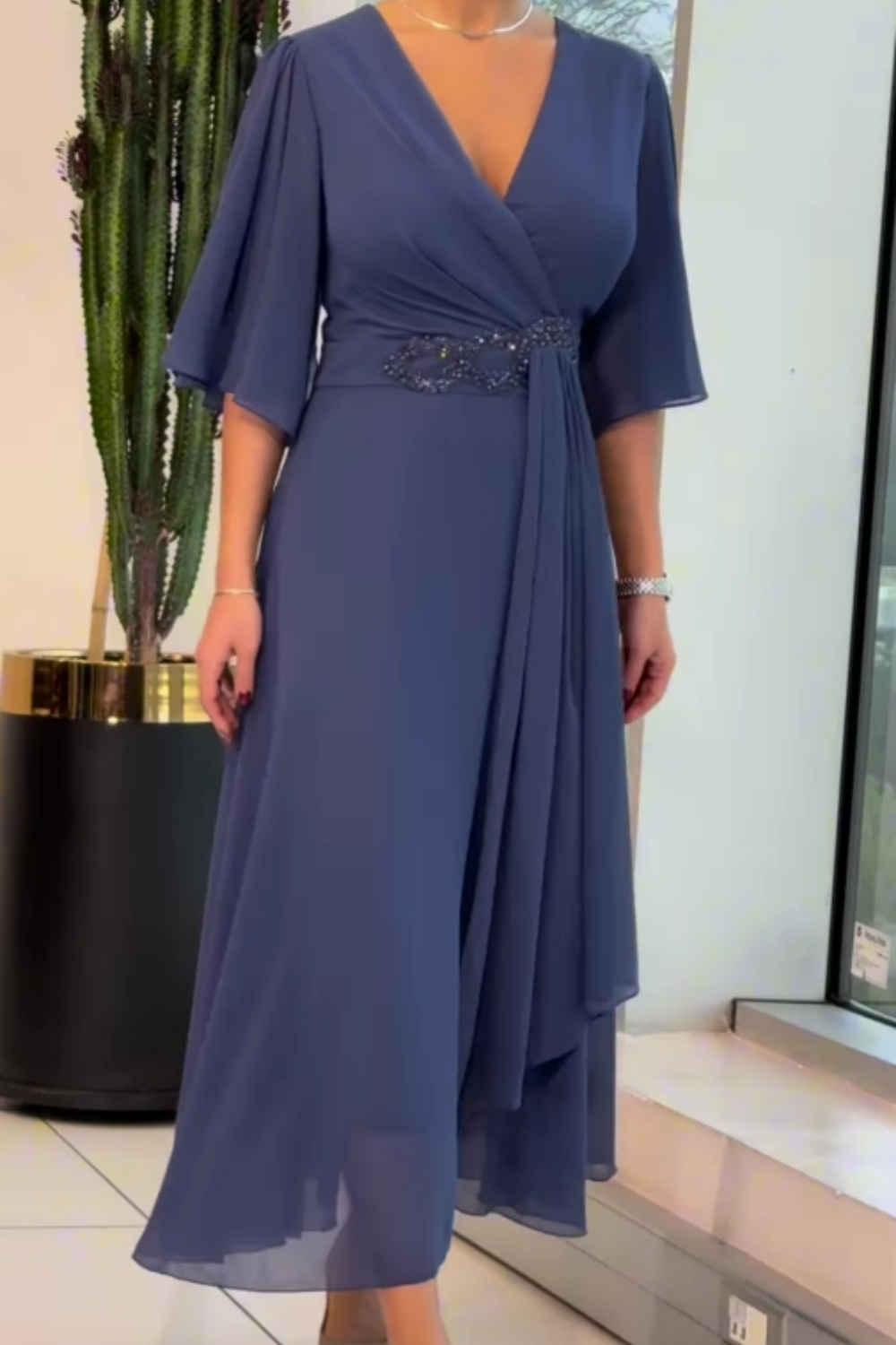 Elegant everyday flowing midi dress for women | Elma -1