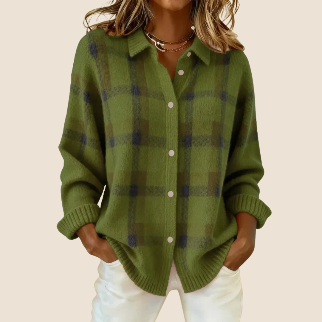 Retro Check Button Sweater Cozy For Women | Elodie