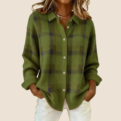 Retro Check Button Sweater Cozy For Women | Elodie