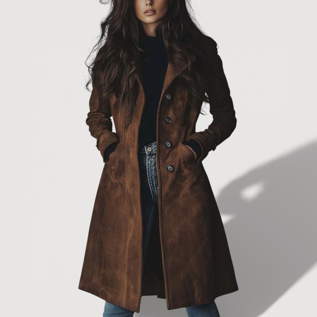 Elegant suede tailored trench coat for women | Carmen - 1