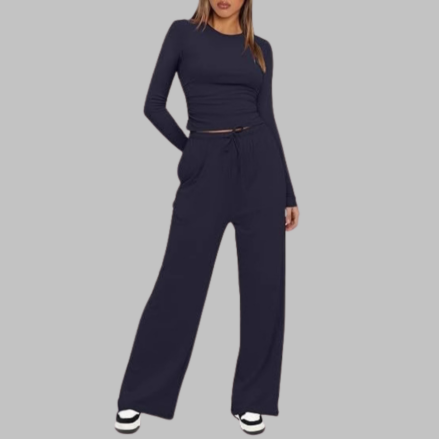 Casual Long Sleeve Top And Wide Leg Trousers Set Stylish For Women | Eloria