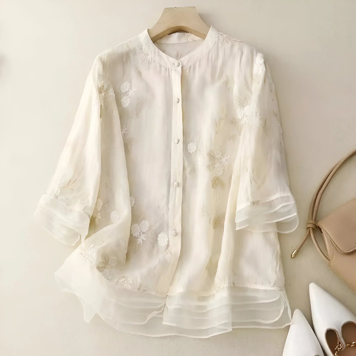 Embroidered Floral Button Blouse Chic For Women | Liora