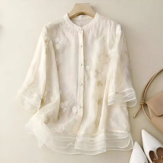 Embroidered Floral Button Blouse Chic For Women | Liora