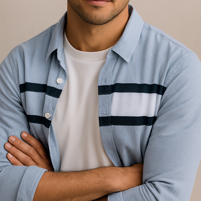 Contrast Panel Stripe Shirt Classic For Men | Nathan