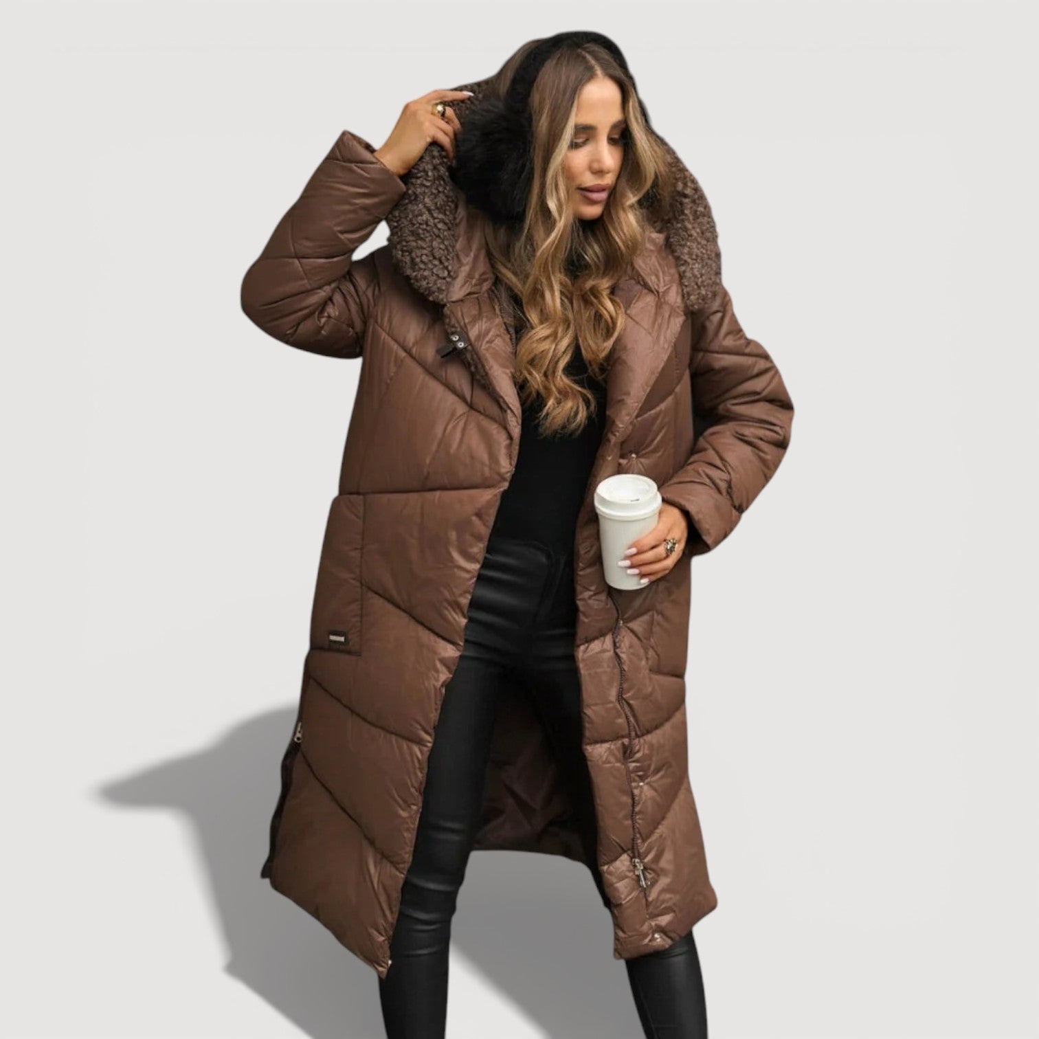 Warm classic longline puffer coat for women | Hilda -1
