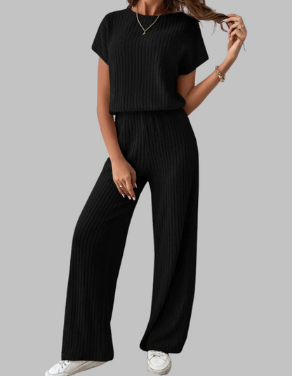 Casual Short Sleeve Top And Trousers Set Stylish For Women | Elamirae