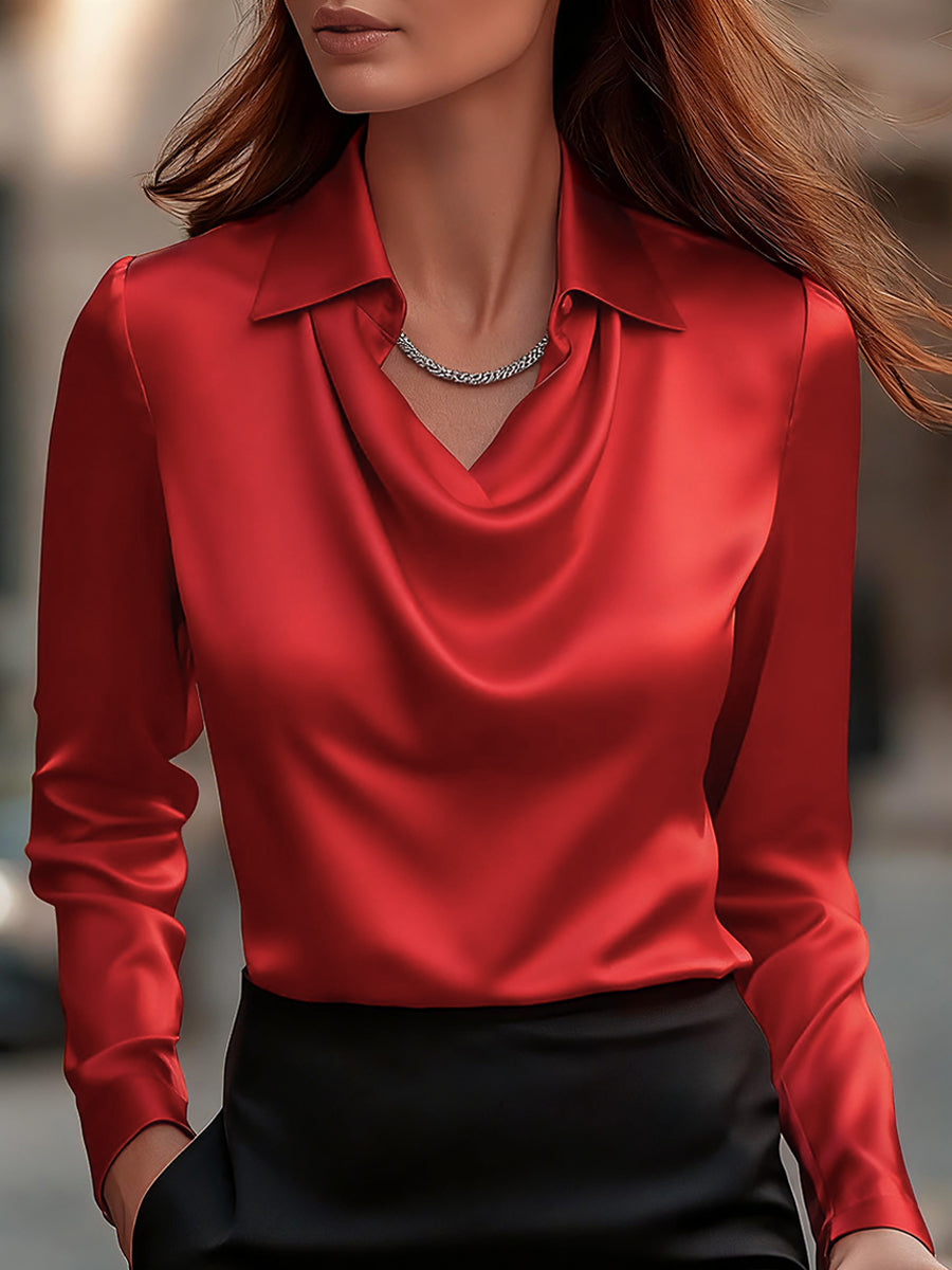 Elegant satin draped-neck blouse for women - 8