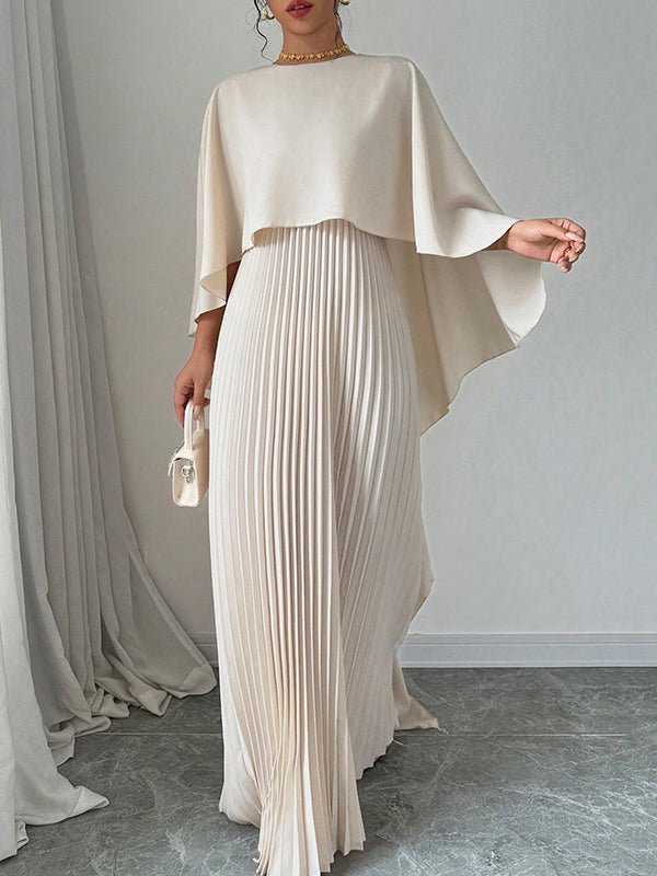Cape high-low pleated round-neck evening maxi dress for women - 1