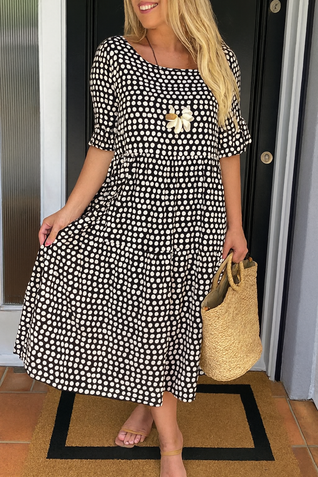 Classic short-sleeve everyday midi dress for women | Iris -4
