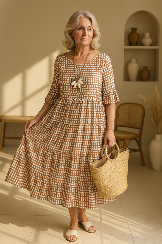 Classic short-sleeve everyday midi dress for women | Iris -1