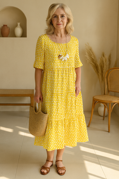 Classic short-sleeve everyday midi dress for women | Iris -6