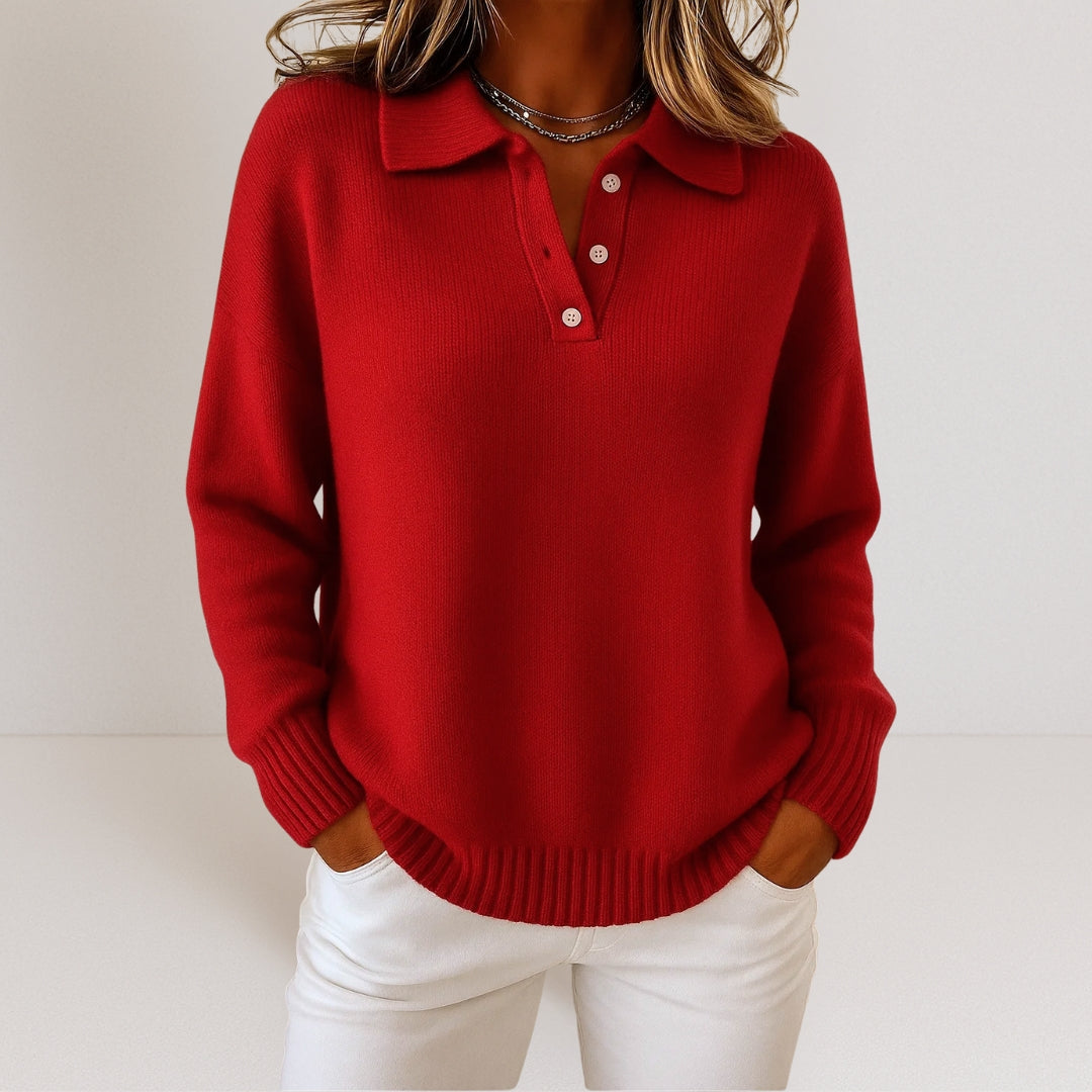 Collared Button Neck Sweater Cozy for Women | Celestine