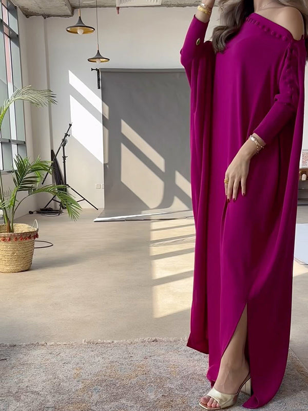 H-line loose buttoned solid-colour maxi dress for women - 12
