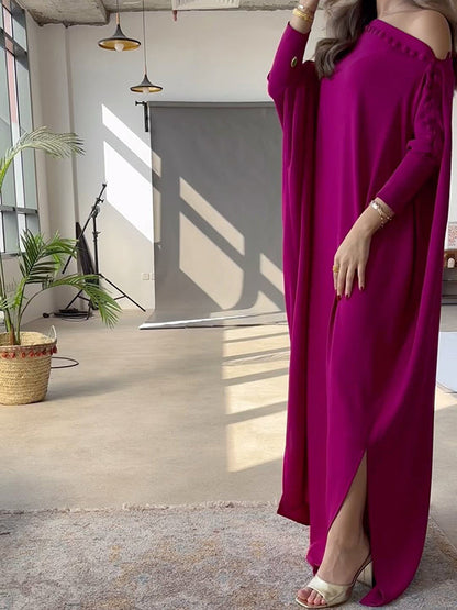 H-line loose buttoned solid-colour maxi dress for women - 12