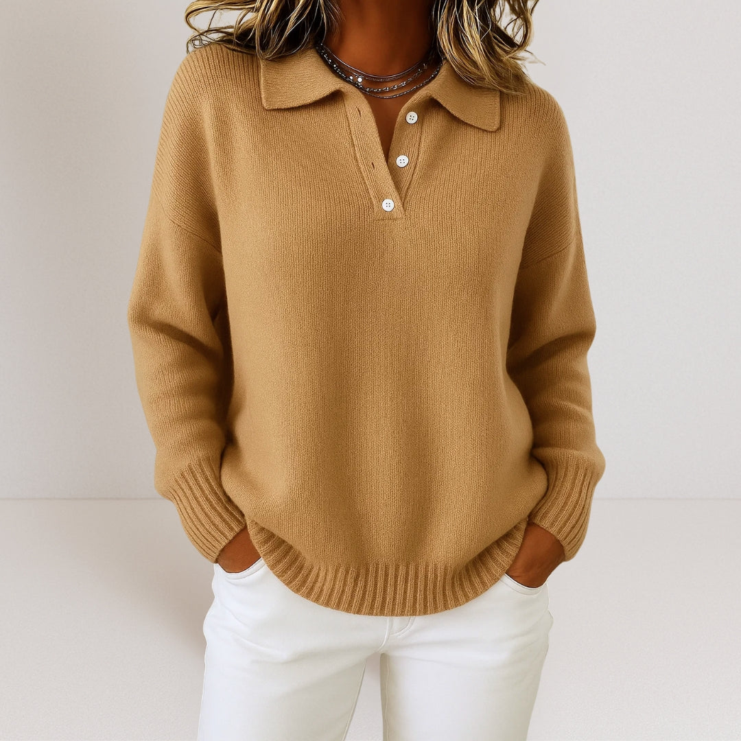 Collared Button Neck Sweater Cozy for Women | Celestine