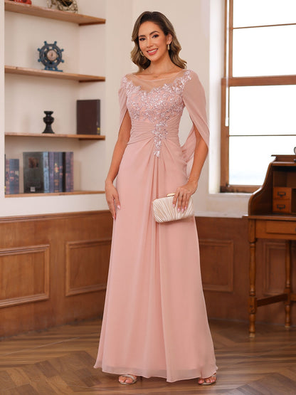 Elegant A-line dress with cape for occasions for women | Margot -1