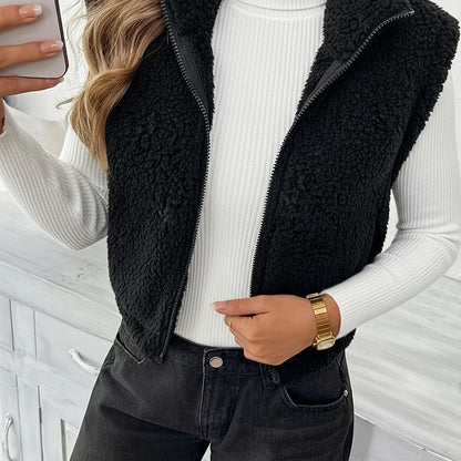 Stylish sleeveless teddy fleece gilet for women | Delia -11