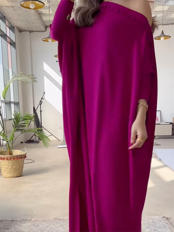 H-line loose buttoned solid-colour maxi dress for women - 11