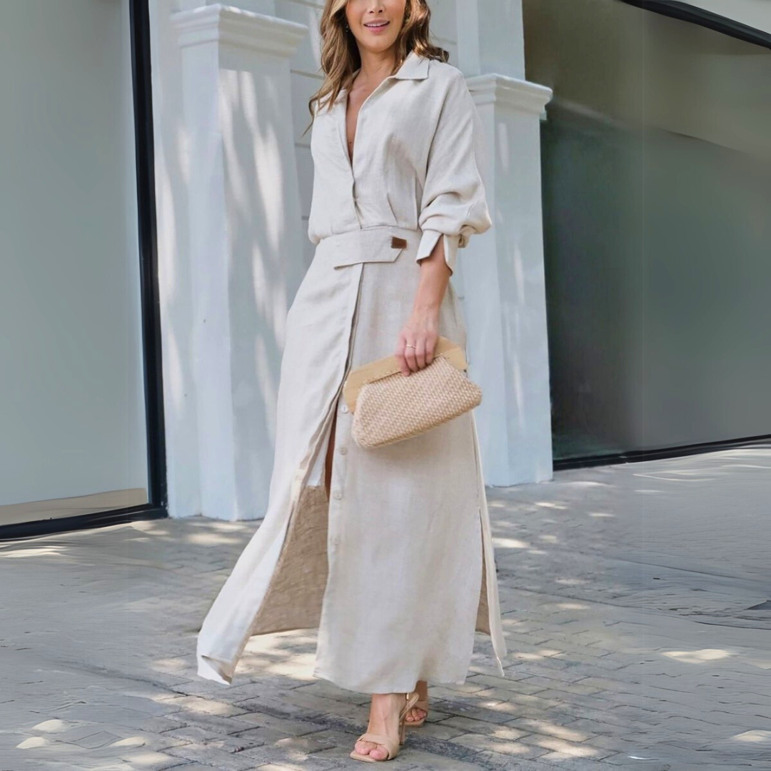 Elegant v-neck flowing maxi dress for women | Jeanette - 1