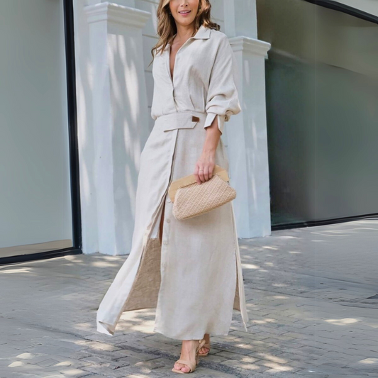 Elegant v-neck flowing maxi dress for women | Jeanette - 1