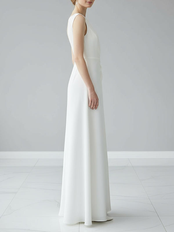 Sleeveless gauze pleated round-neck evening maxi dress for women - 6