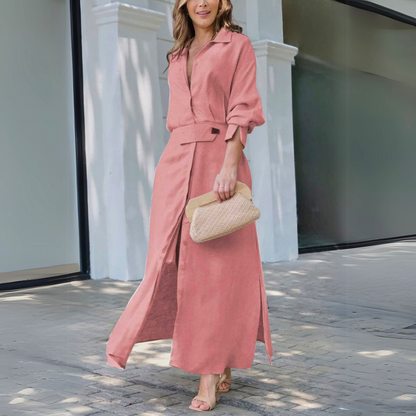 Elegant v-neck flowing maxi dress for women | Jeanette - 2