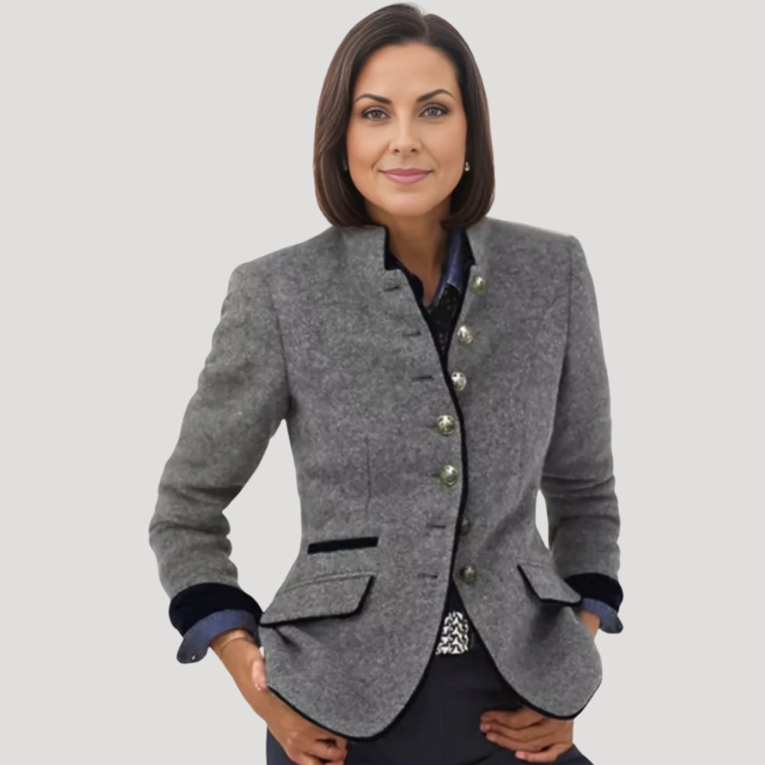Classic structured tweed blazer for women -2