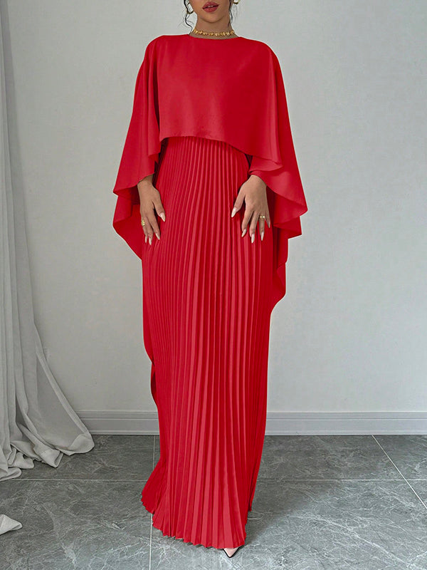 Cape high-low pleated round-neck evening maxi dress for women - 4