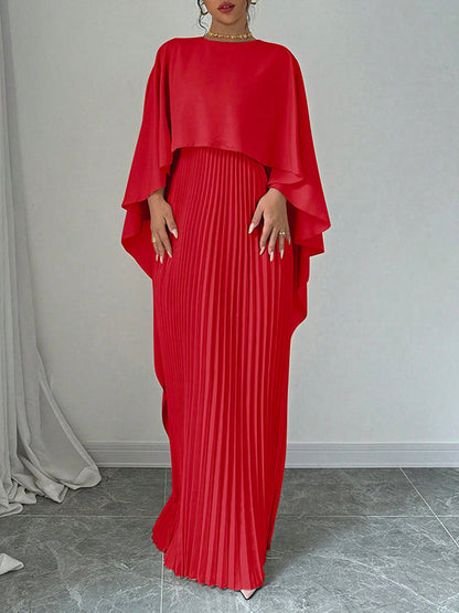 Cape high-low pleated round-neck evening maxi dress for women - 4