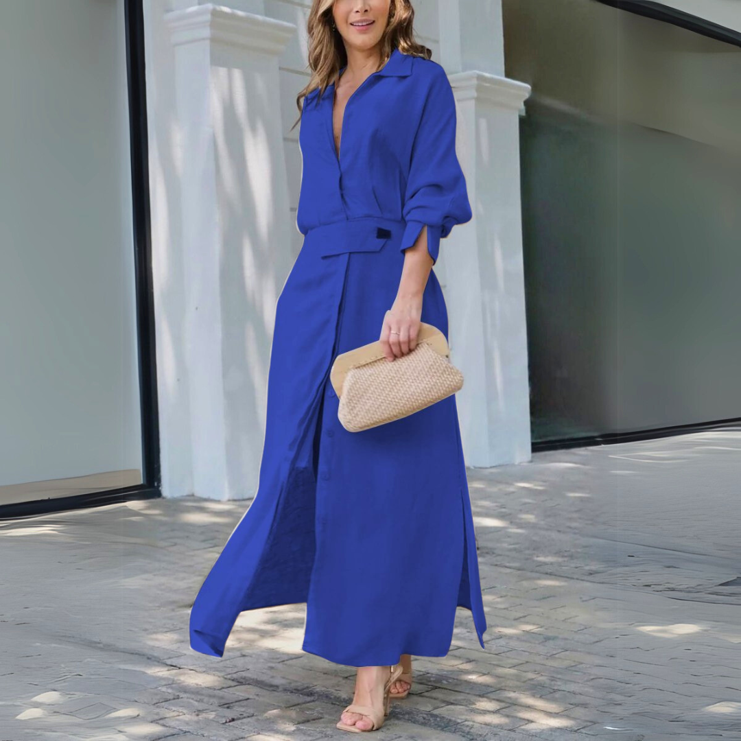 Elegant v-neck flowing maxi dress for women | Jeanette - 4
