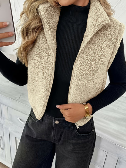 Stylish sleeveless teddy fleece gilet for women | Delia -5