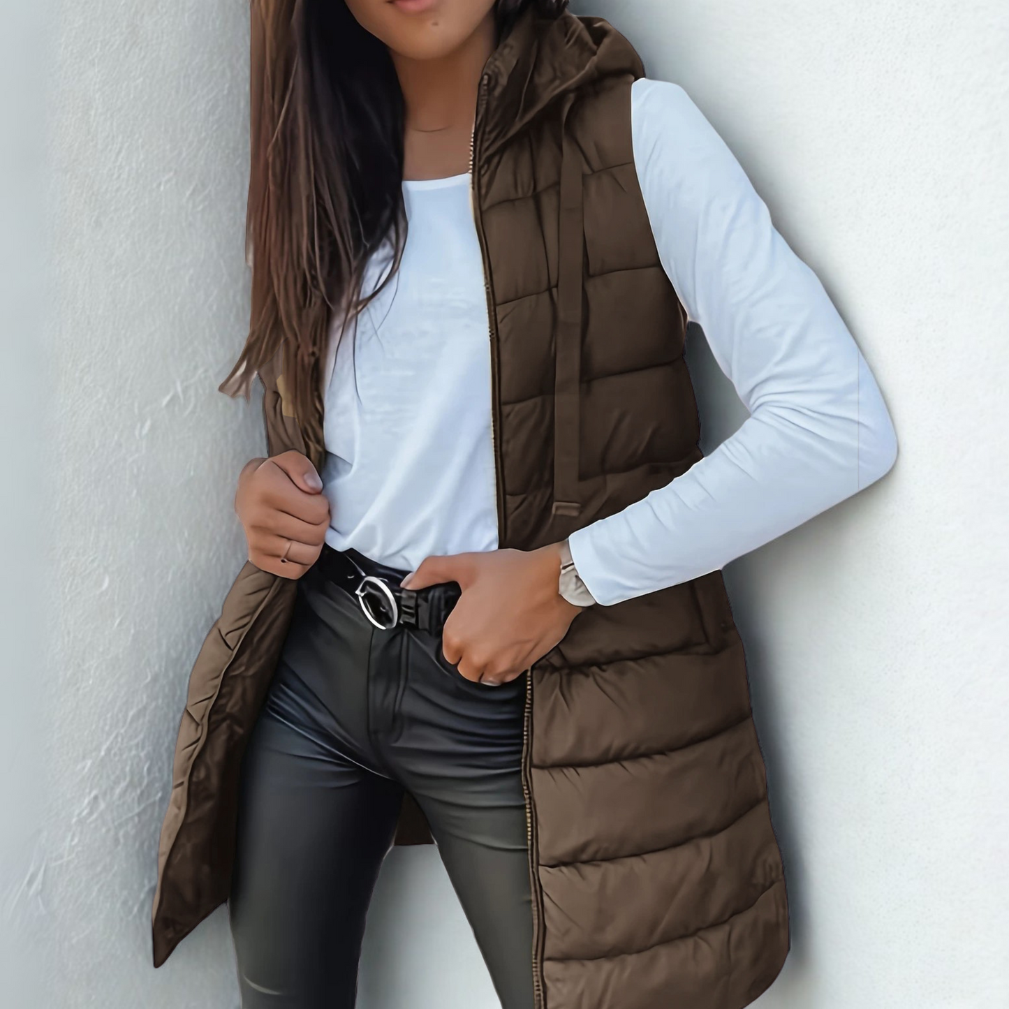 Long Quilted Hooded Gilet Stylish for Women | Arlisse