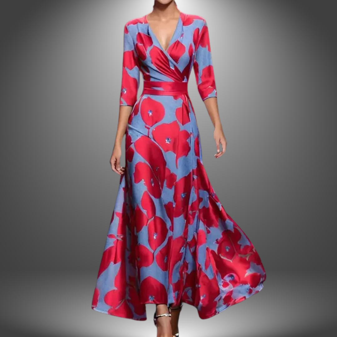 Floral V Neck Long Dress Chic For Women | Maravelle