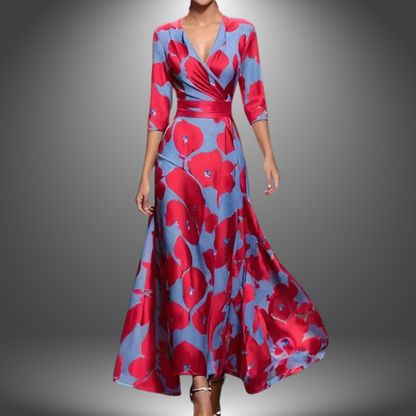 Floral V Neck Long Dress Chic For Women | Maravelle